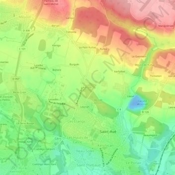 Carte topographique Kerozer, altitude, relief
