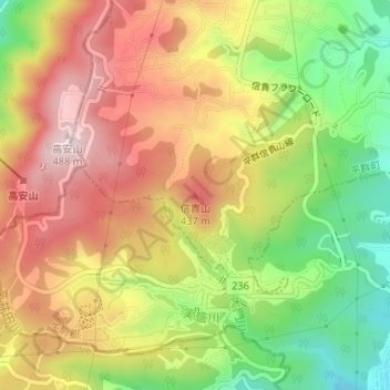 Carte topographique Mont Shigi, altitude, relief