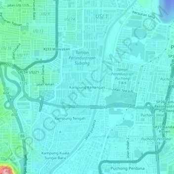 Carte topographique Kampung Kenangan, altitude, relief