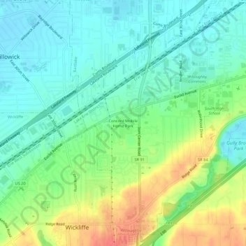 Carte topographique Concord Mobile Home Park, altitude, relief