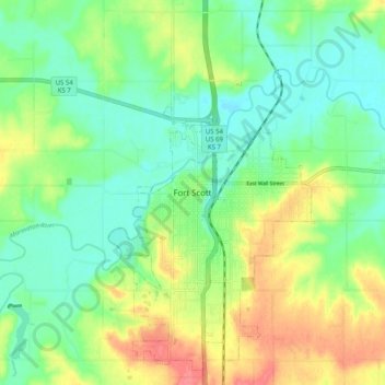 Carte topographique Fort Scott, altitude, relief