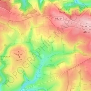 Carte topographique Withiel Florey, altitude, relief
