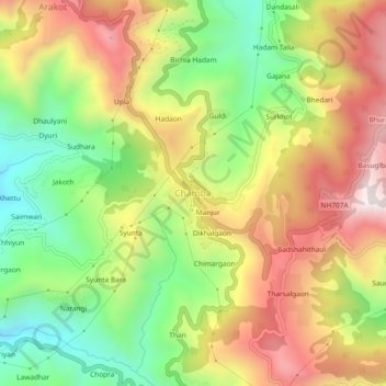Carte topographique Chamba, altitude, relief