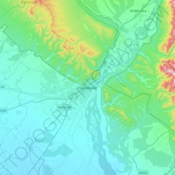 Carte topographique Haridwar, altitude, relief