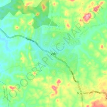Carte topographique Lola, altitude, relief