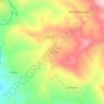 Carte topographique Pamashto, altitude, relief