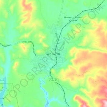 Carte topographique San Juanito, altitude, relief