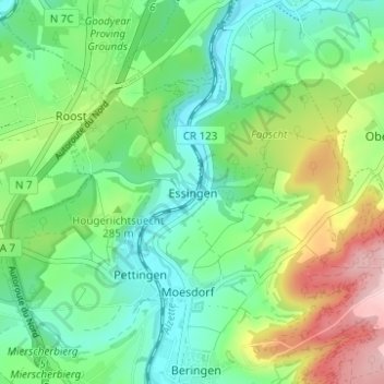 Carte topographique Essingen, altitude, relief