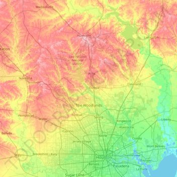 Carte topographique Montgomery, altitude, relief