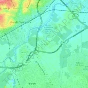 Carte topographique Ben Ghazi, altitude, relief