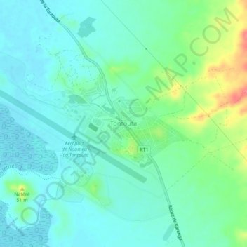 Carte topographique Tontouta, altitude, relief