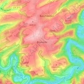 Carte topographique Boulaide, altitude, relief