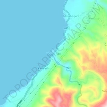 Carte topographique Matutinao, altitude, relief