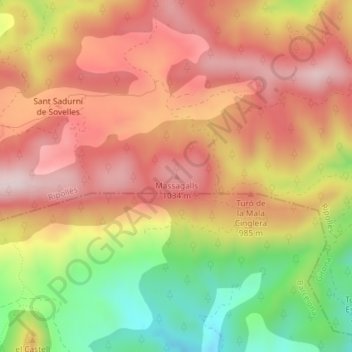 Carte topographique Massagalls, altitude, relief