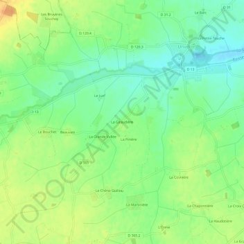 Carte topographique La Giraudière, altitude, relief