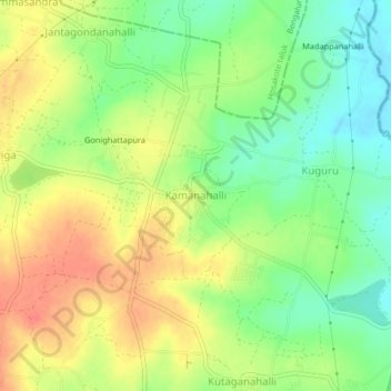 Carte topographique Kamanahalli, altitude, relief
