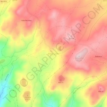 Carte topographique Pena Lobo, altitude, relief