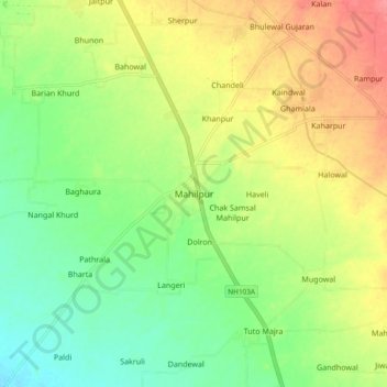 Carte topographique Mahilpur, altitude, relief