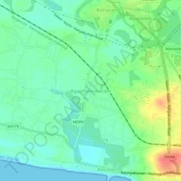 Carte topographique Agastheeswaram, altitude, relief