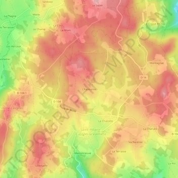 Carte topographique Chazourne, altitude, relief