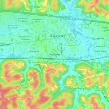Carte topographique Teays Village, altitude, relief