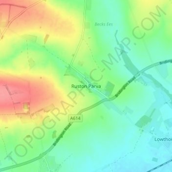 Carte topographique Ruston Parva, altitude, relief