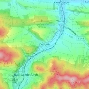 Carte topographique Detfurth, altitude, relief