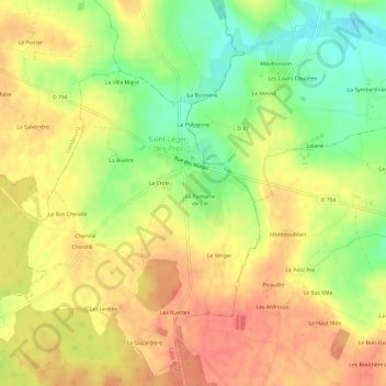 Carte topographique La Croix Chemin, altitude, relief