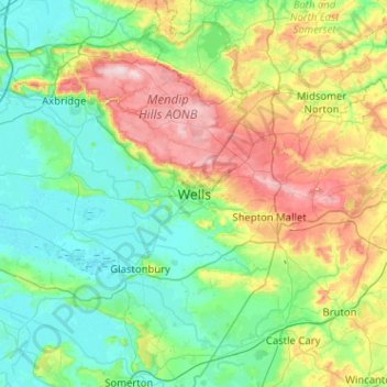 Carte topographique Wells, altitude, relief