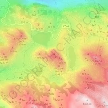 Carte topographique Pico Bricial, altitude, relief