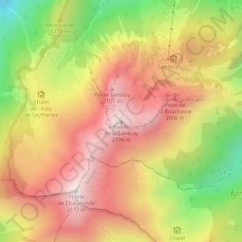 Carte topographique Pointe de la Sambuy, altitude, relief