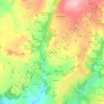 Carte topographique Rieupresens, altitude, relief