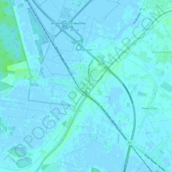 Carte topographique Migliarino Pisano, altitude, relief