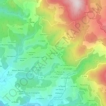 Carte topographique La Penderie, altitude, relief