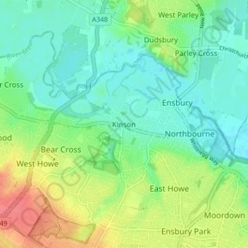 Carte topographique Kinson, altitude, relief