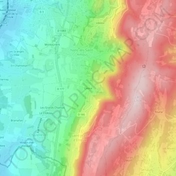 Carte topographique Cessia, altitude, relief
