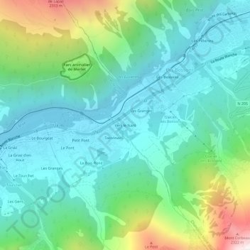 Carte topographique Vers le Nant, altitude, relief
