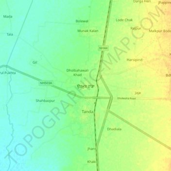 Carte topographique Urmar Tanda, altitude, relief