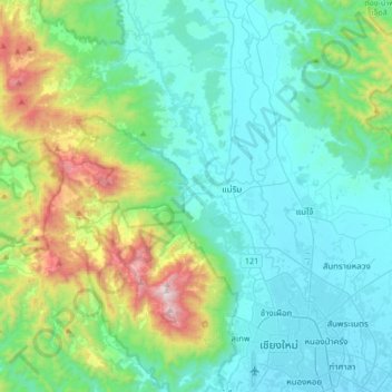 Carte topographique Mae Raem, altitude, relief