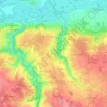 Carte topographique L'Archaude, altitude, relief