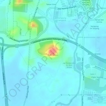 Carte topographique Bukit Tampoi, altitude, relief