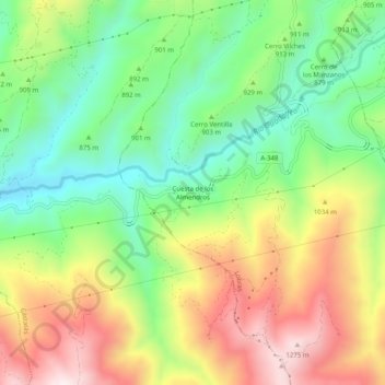 Carte topographique Cuesta de los Almendros, altitude, relief