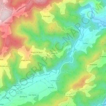 Carte topographique El Caliero, altitude, relief