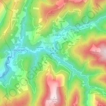 Carte topographique O Mazonovo, altitude, relief