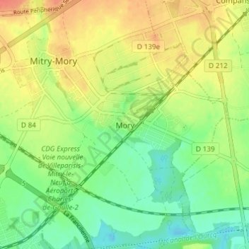 Carte topographique Mory, altitude, relief