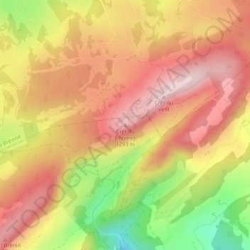 Carte topographique Crêt du Cervelet, altitude, relief