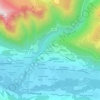 Carte topographique Avonnex, altitude, relief