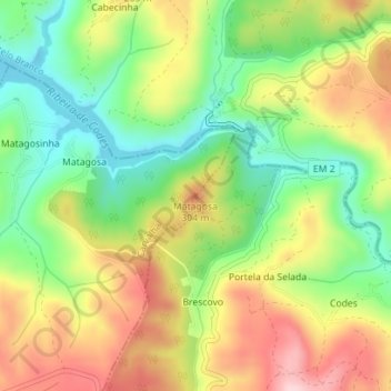 Carte topographique Matagosa, altitude, relief