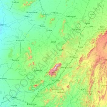 Carte topographique Sirohi, altitude, relief