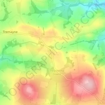 Carte topographique Tregonetha, altitude, relief